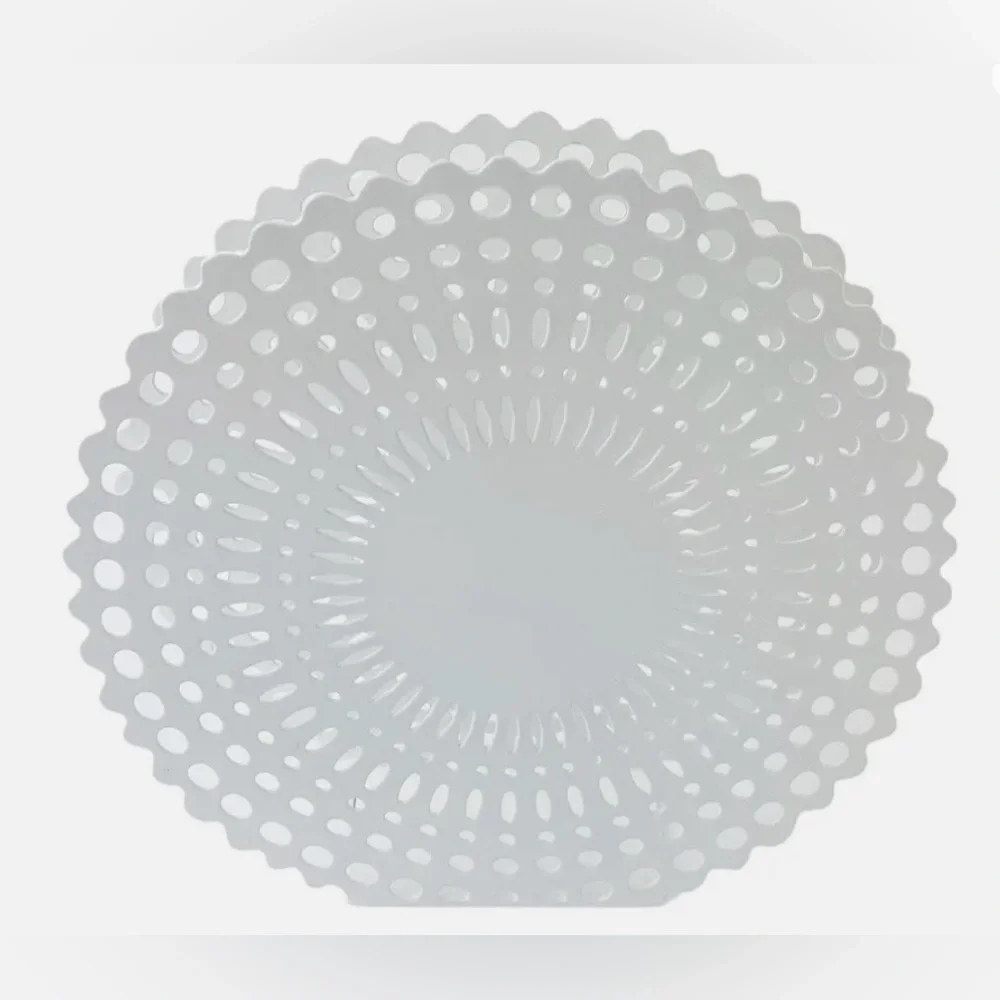NWT Crate & Barrel Gram Mail Napkin Holder White Enamel Finish Metal Lace Doily